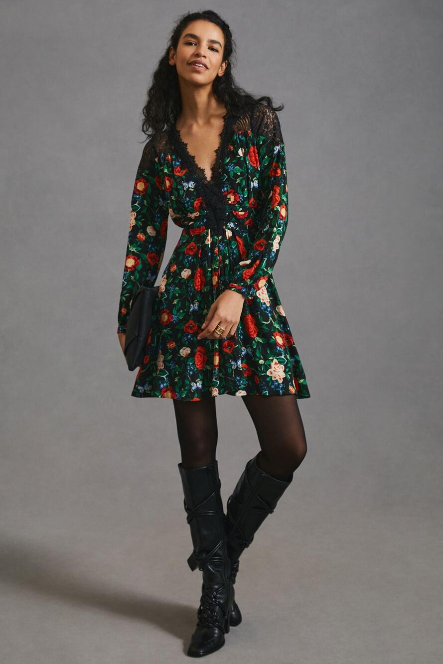 Anthropologie Lacy V-Neck Mini Dress - New - Size 0